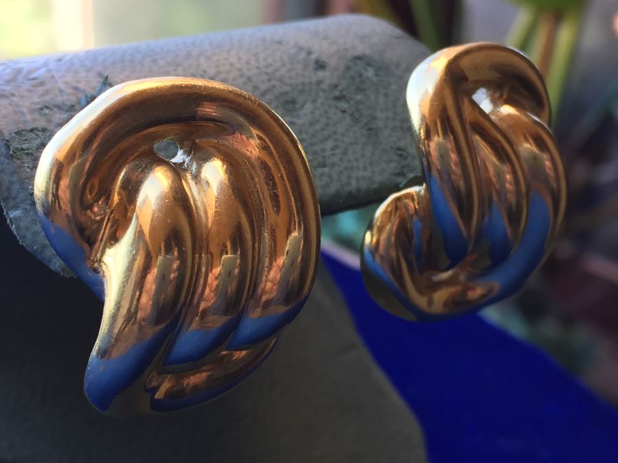 18k Yellow Gold Mid Century Earrings HEAVY Wt:28.4g [Photo 2]
