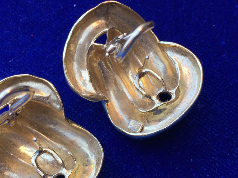 18k Yellow Gold Mid Century Earrings HEAVY Wt:28.4g [Photo 7]