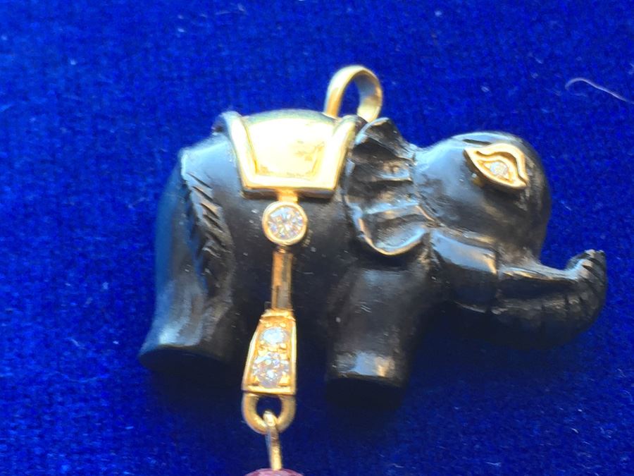 18k Gold Diamond & Pink Tourmaline Elephant Pin/Pendant Combo Wt:8.7g [Photo 8]