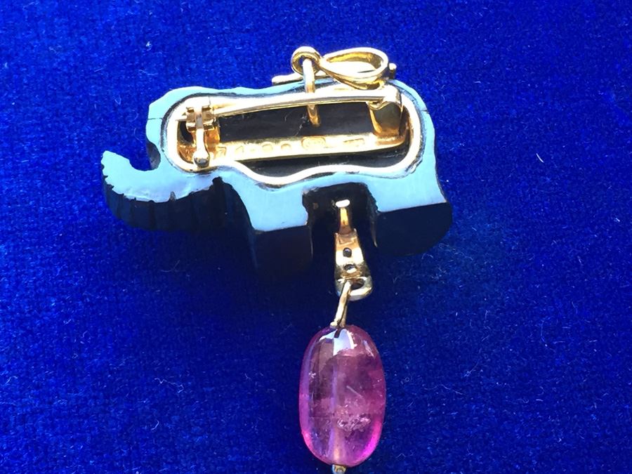 18k Gold Diamond & Pink Tourmaline Elephant Pin/Pendant Combo Wt:8.7g [Photo 11]