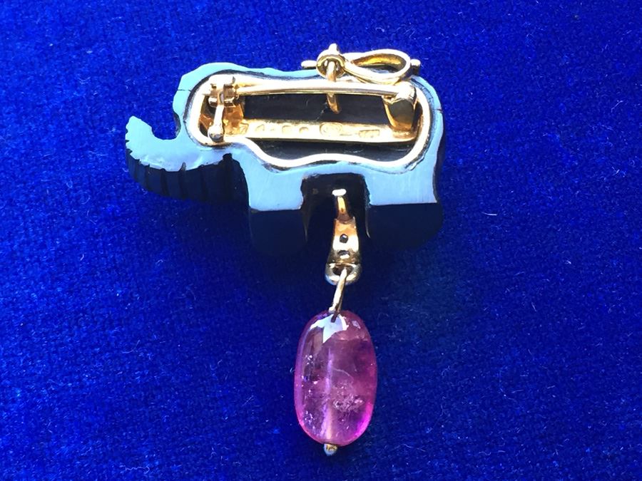 18k Gold Diamond & Pink Tourmaline Elephant Pin/Pendant Combo Wt:8.7g [Photo 16]