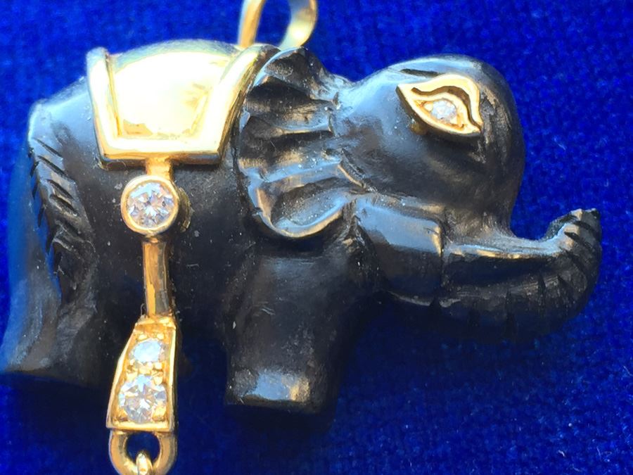 18k Gold Diamond & Pink Tourmaline Elephant Pin/Pendant Combo Wt:8.7g [Photo 2]