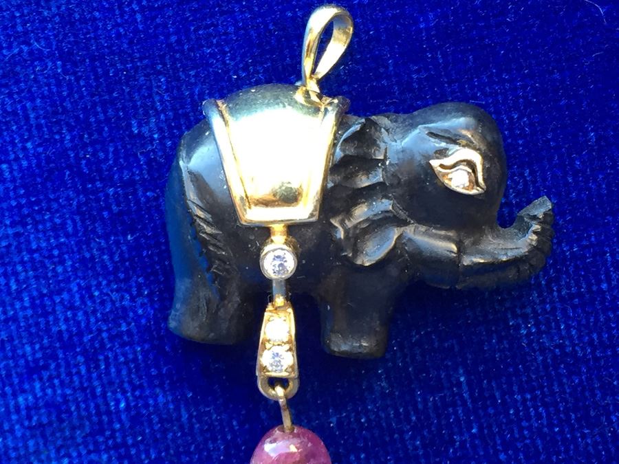 18k Gold Diamond & Pink Tourmaline Elephant Pin/Pendant Combo Wt:8.7g [Photo 5]