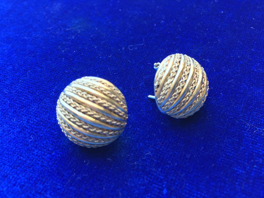 18k Gold Italian Ribbed Rope Earrings Wt:13.9g [Photo 7]