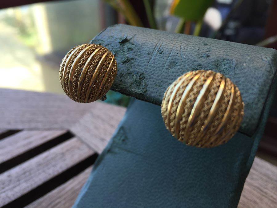 18k Gold Italian Ribbed Rope Earrings Wt:13.9g [Photo 1]
