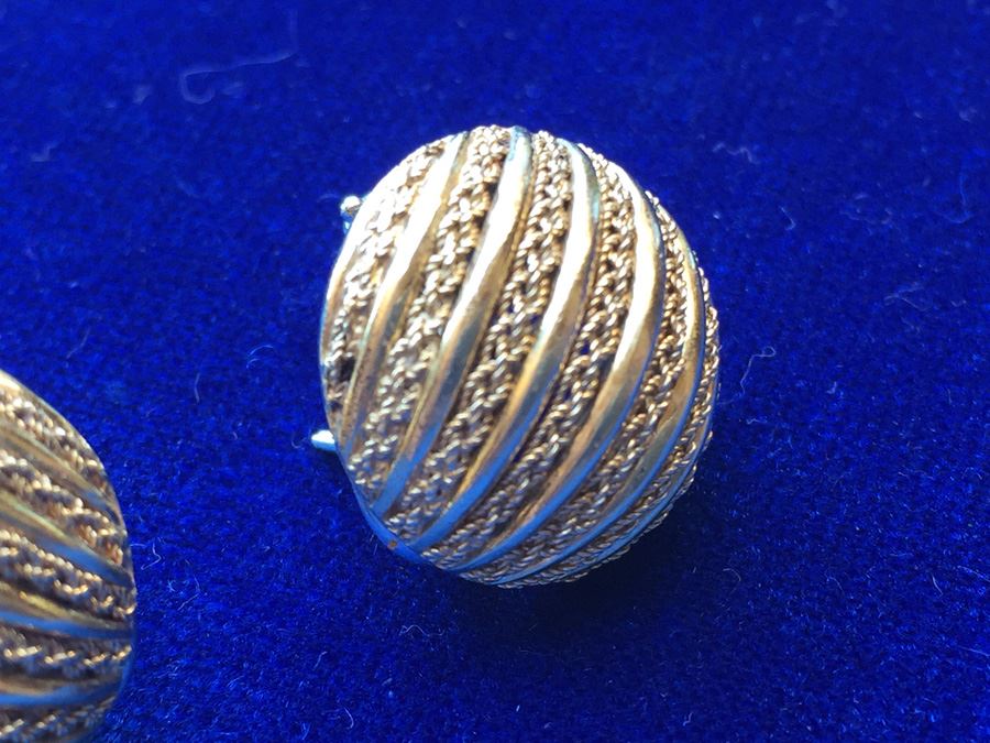 18k Gold Italian Ribbed Rope Earrings Wt:13.9g [Photo 8]