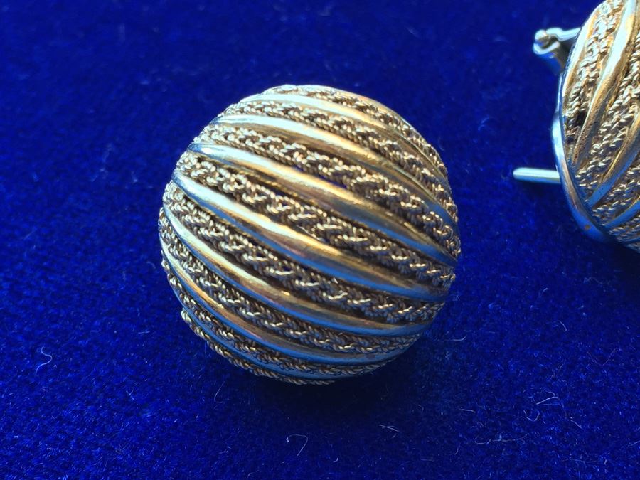 18k Gold Italian Ribbed Rope Earrings Wt:13.9g [Photo 2]