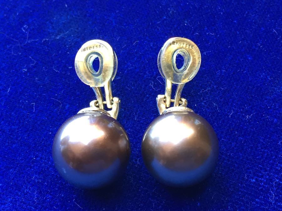 18k Gold Clips Tahitian Iridesse Tiffany & Co Pearls 8mm Wt:11.2g [Photo 9]