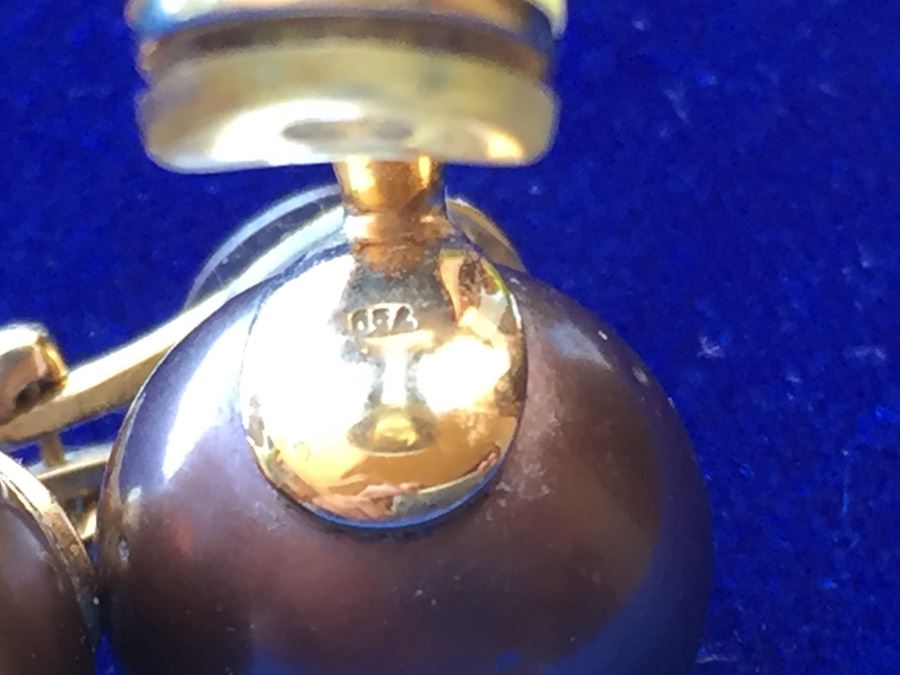 18k Gold Clips Tahitian Iridesse Tiffany & Co Pearls 8mm Wt:11.2g [Photo 6]