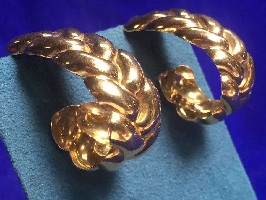 Large 18k Gold Braid Earrings Wt:14.4g [Photo 4]