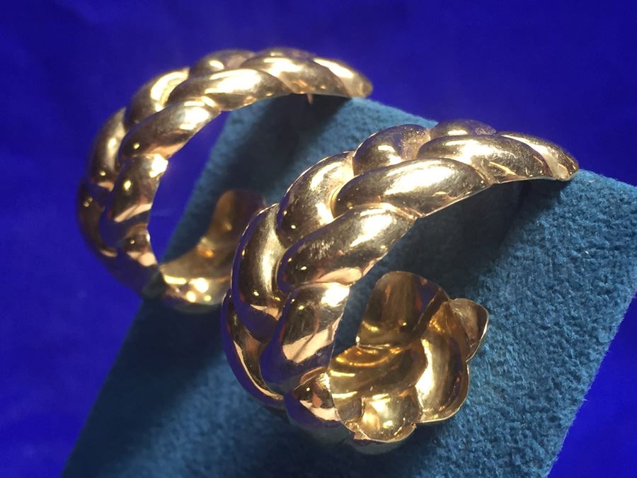 Large 18k Gold Braid Earrings Wt:14.4g [Photo 2]