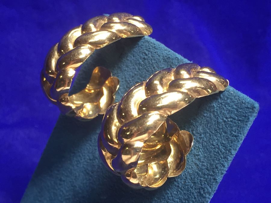 Large 18k Gold Braid Earrings Wt:14.4g [Photo 3]