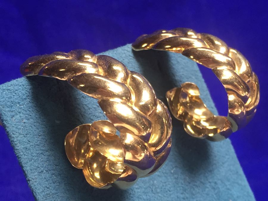 Large 18k Gold Braid Earrings Wt:14.4g [Photo 5]