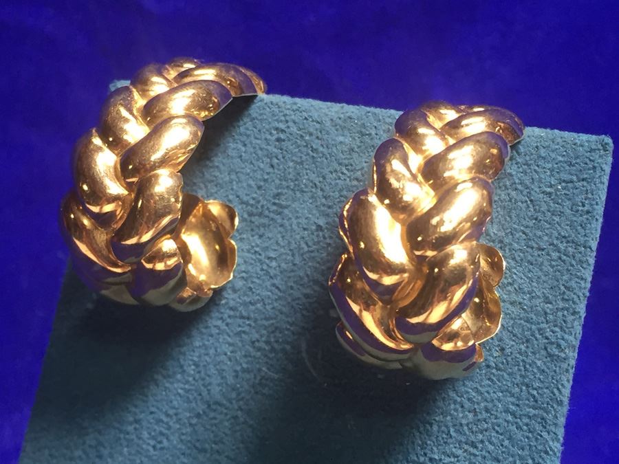 Large 18k Gold Braid Earrings Wt:14.4g [Photo 1]