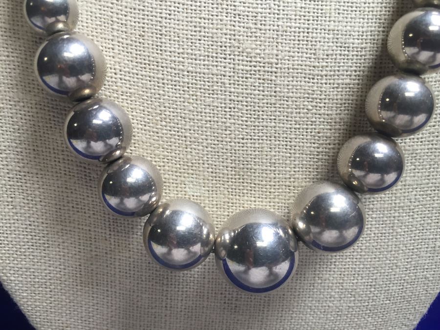 Native American Silver Bead Necklace Wt:69g [Photo 2]