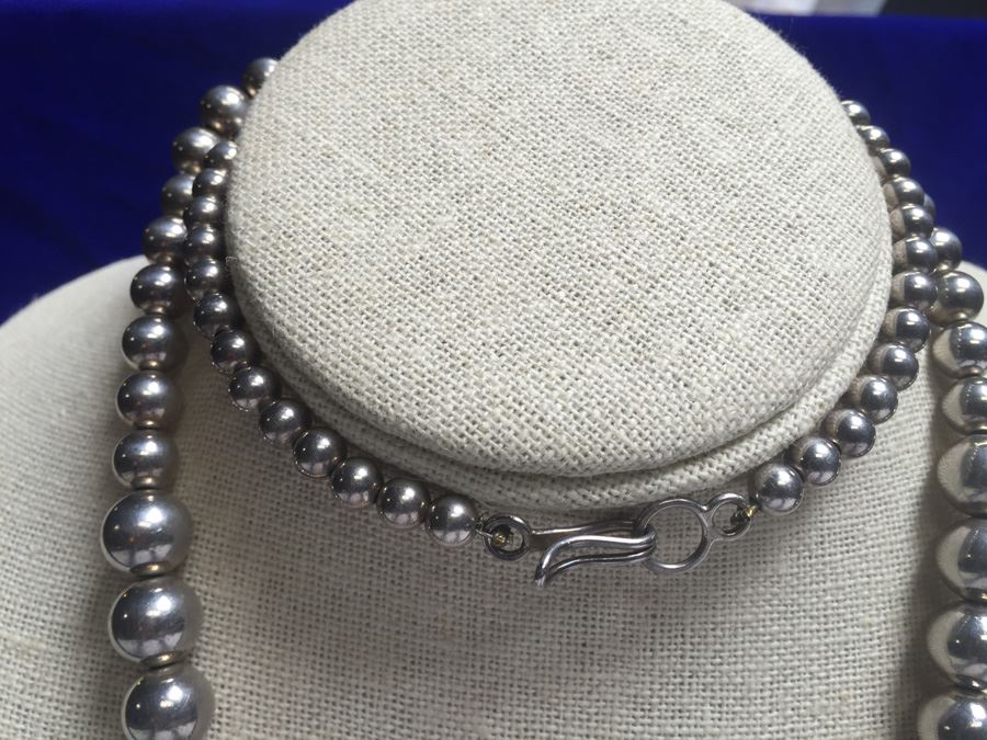 Native American Silver Bead Necklace Wt:69g [Photo 3]