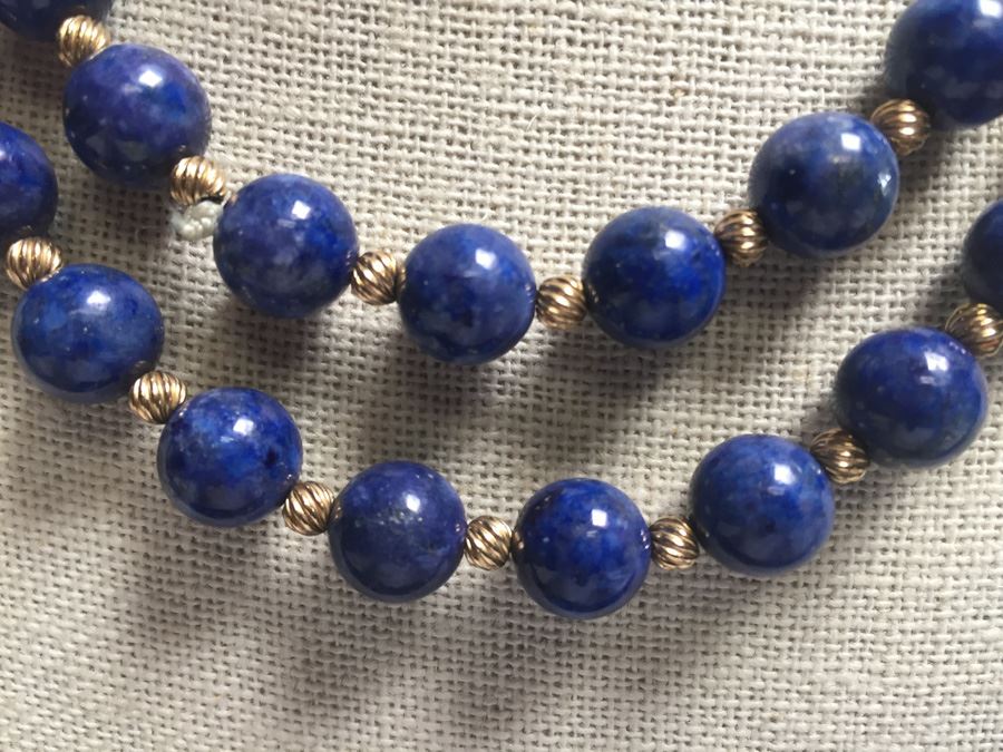 14k Gold Lapis Lazuli Beads Wt:13.7g [Photo 2]