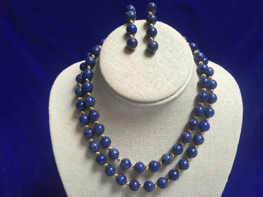 14k Gold Lapis Lazuli Beads Wt:13.7g [Photo 1]