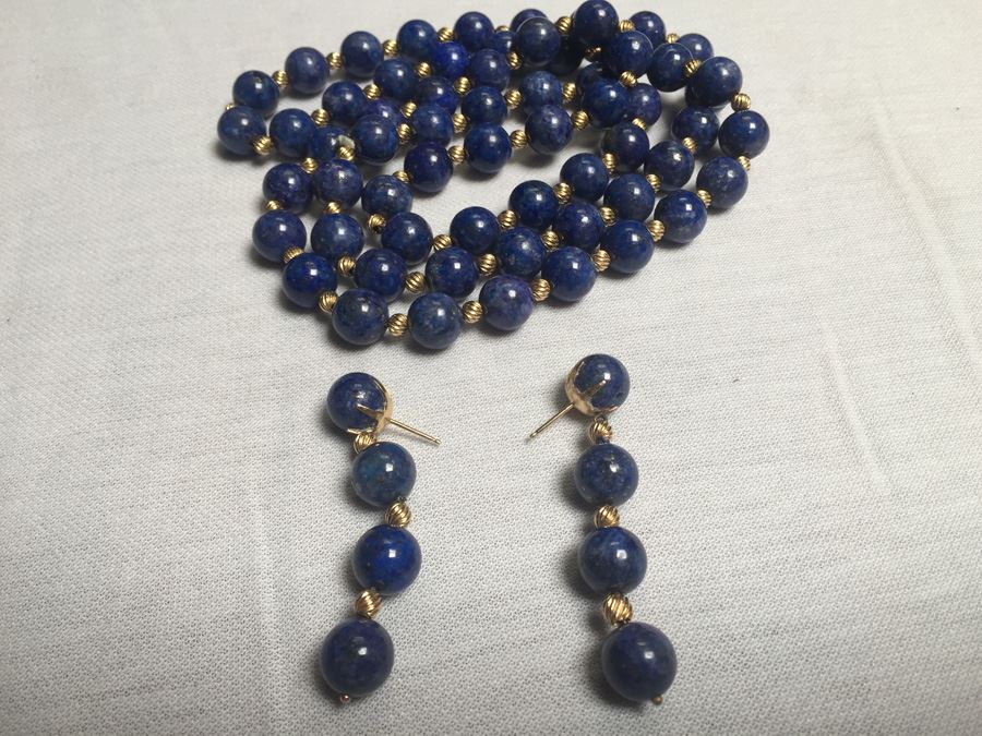 14k Gold Lapis Lazuli Beads Wt:13.7g [Photo 14]