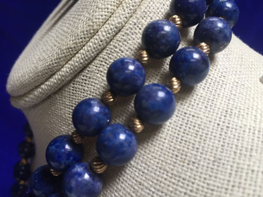 14k Gold Lapis Lazuli Beads Wt:13.7g [Photo 9]