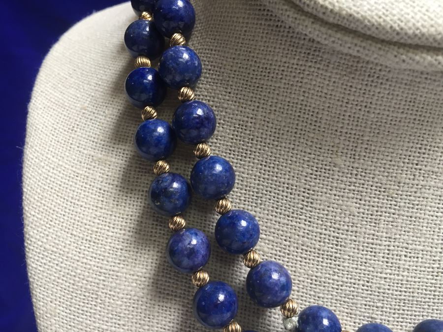 14k Gold Lapis Lazuli Beads Wt:13.7g [Photo 4]