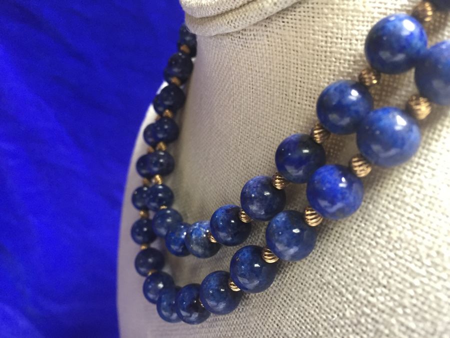 14k Gold Lapis Lazuli Beads Wt:13.7g [Photo 11]