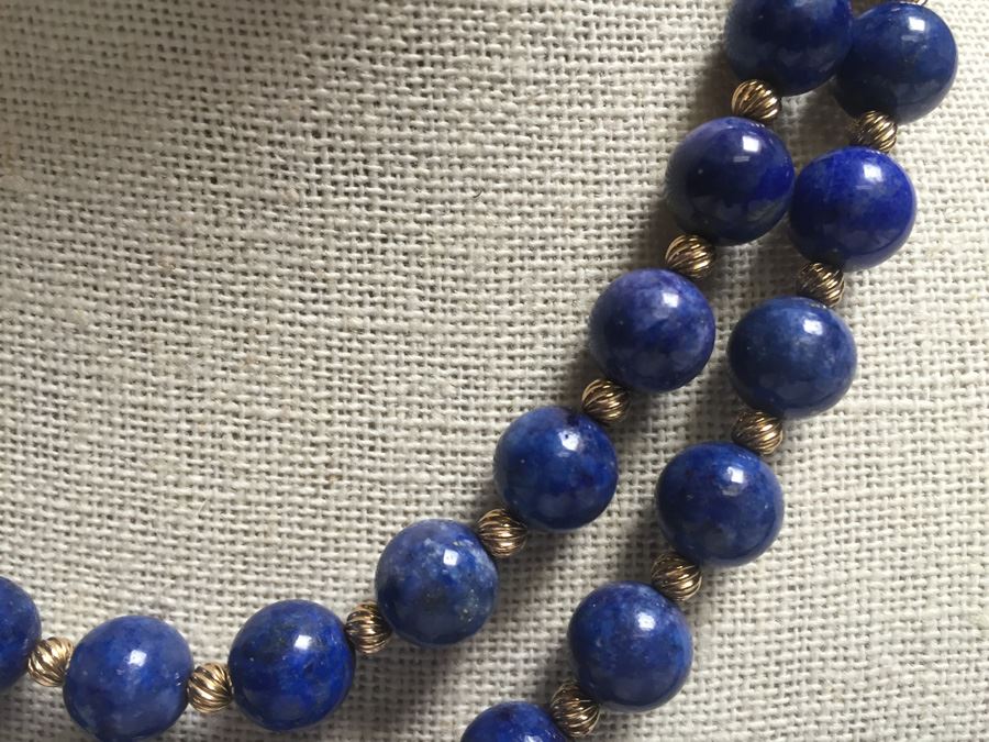 14k Gold Lapis Lazuli Beads Wt:13.7g [Photo 3]