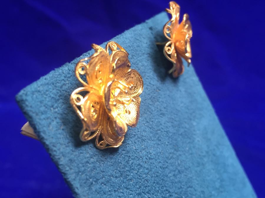22k Gold Flower Earrings Wt:11.8g [Photo 7]