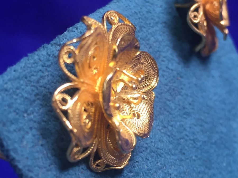 22k Gold Flower Earrings Wt:11.8g [Photo 9]