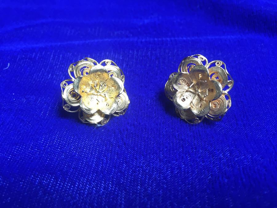 22k Gold Flower Earrings Wt:11.8g [Photo 11]