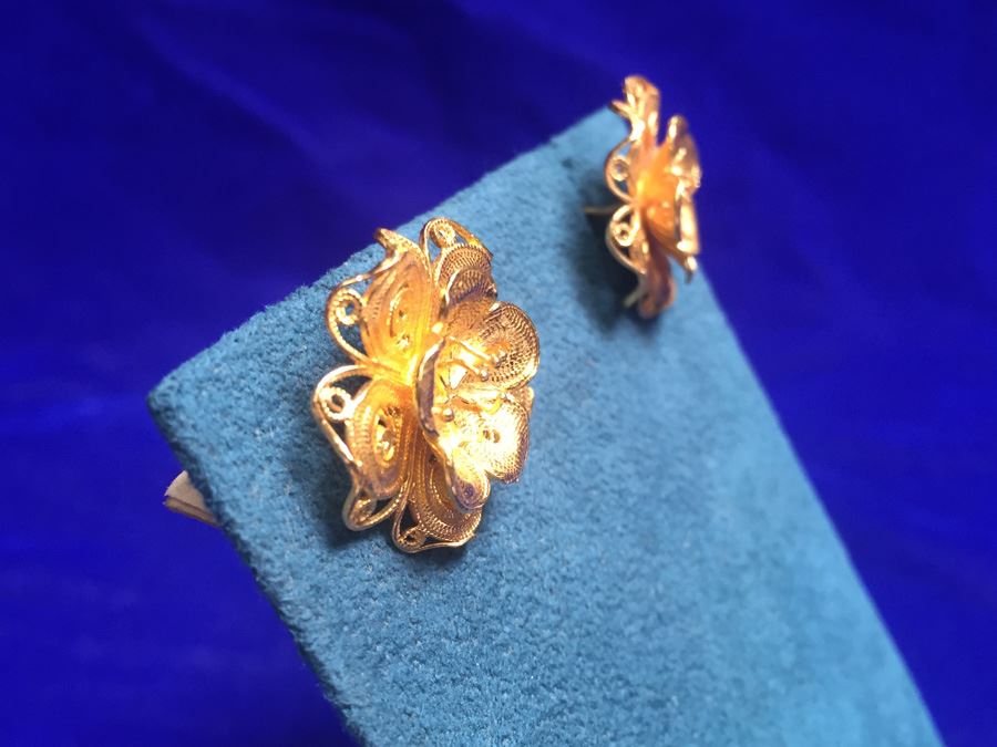 22k Gold Flower Earrings Wt:11.8g [Photo 8]