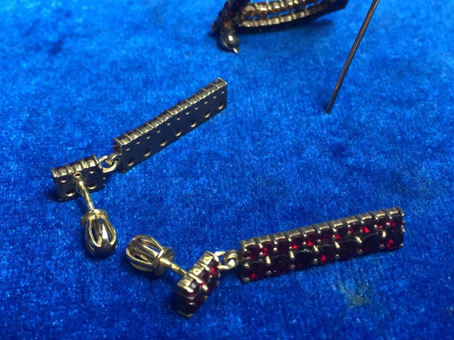 Antique Bohemian Garnet Pin & Drop Earrings Wt:13.2g [Photo 18]