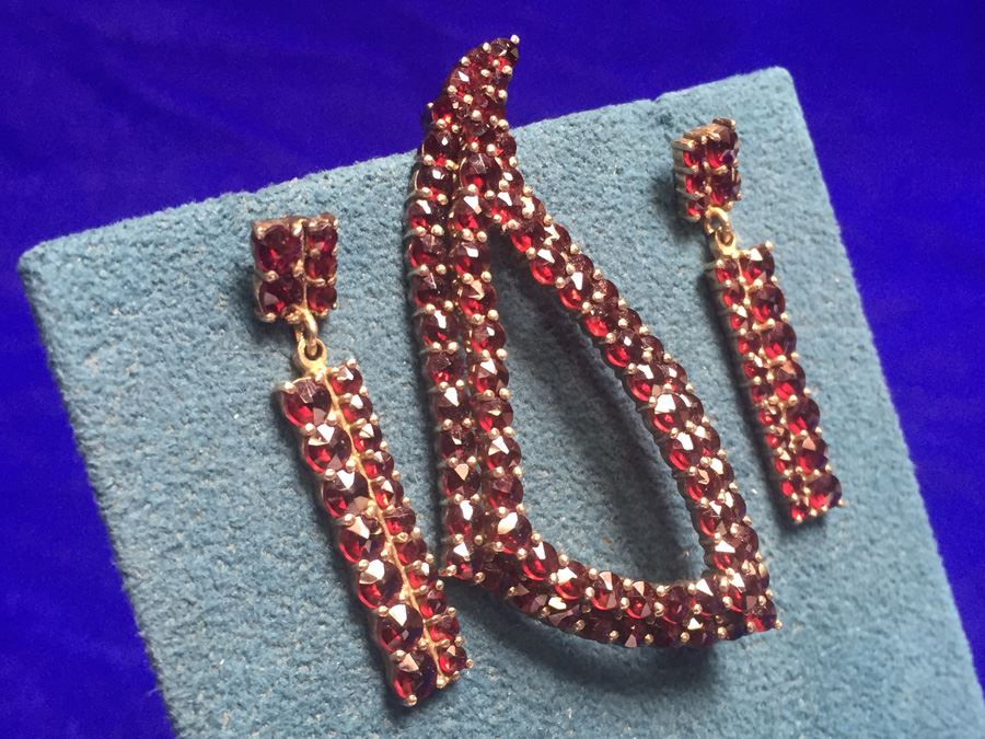 Antique Bohemian Garnet Pin & Drop Earrings Wt:13.2g [Photo 14]