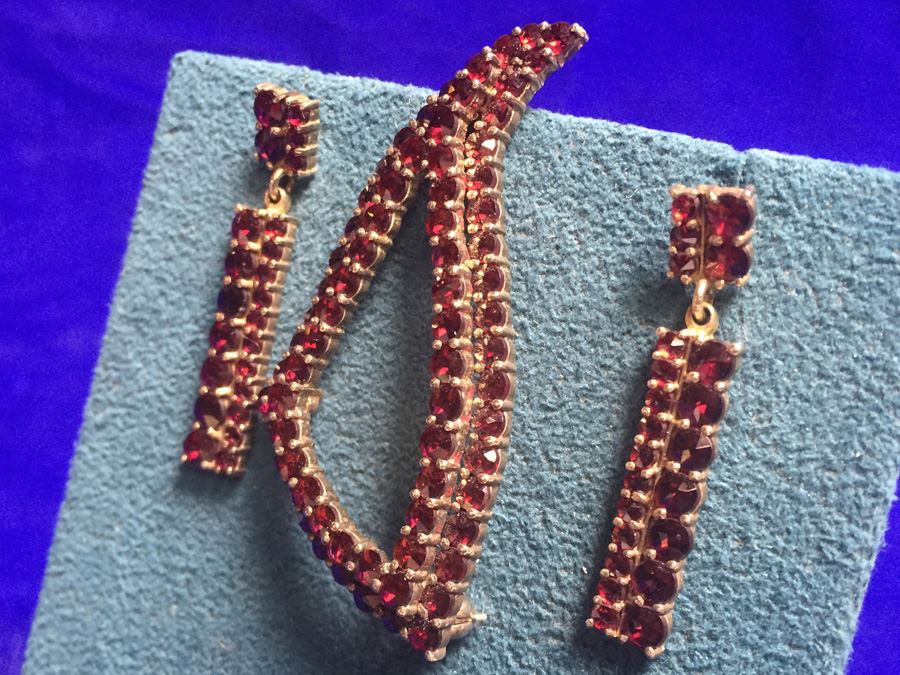 Antique Bohemian Garnet Pin & Drop Earrings Wt:13.2g [Photo 12]