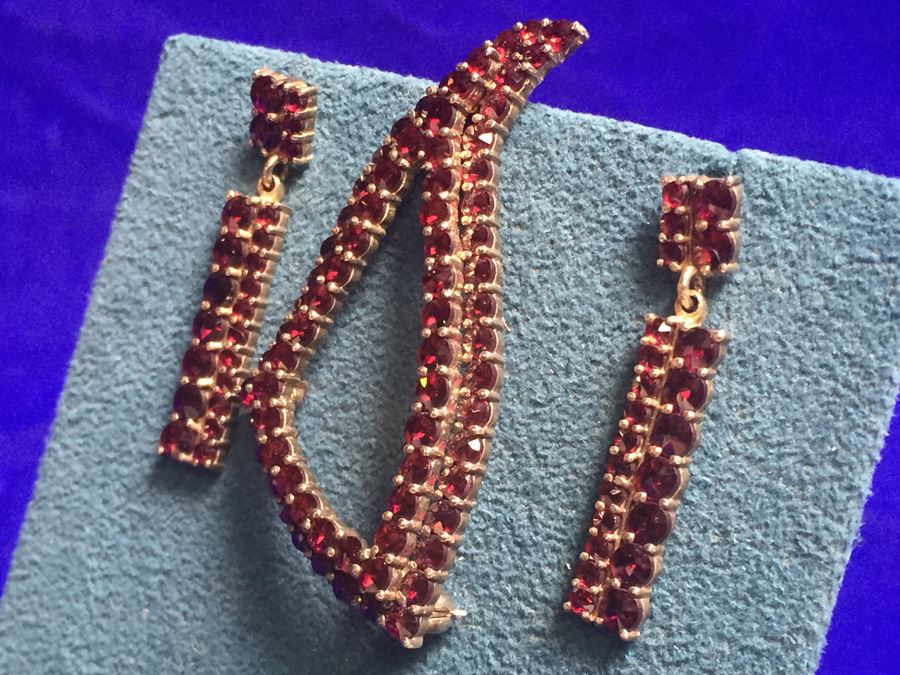 Antique Bohemian Garnet Pin & Drop Earrings Wt:13.2g [Photo 6]