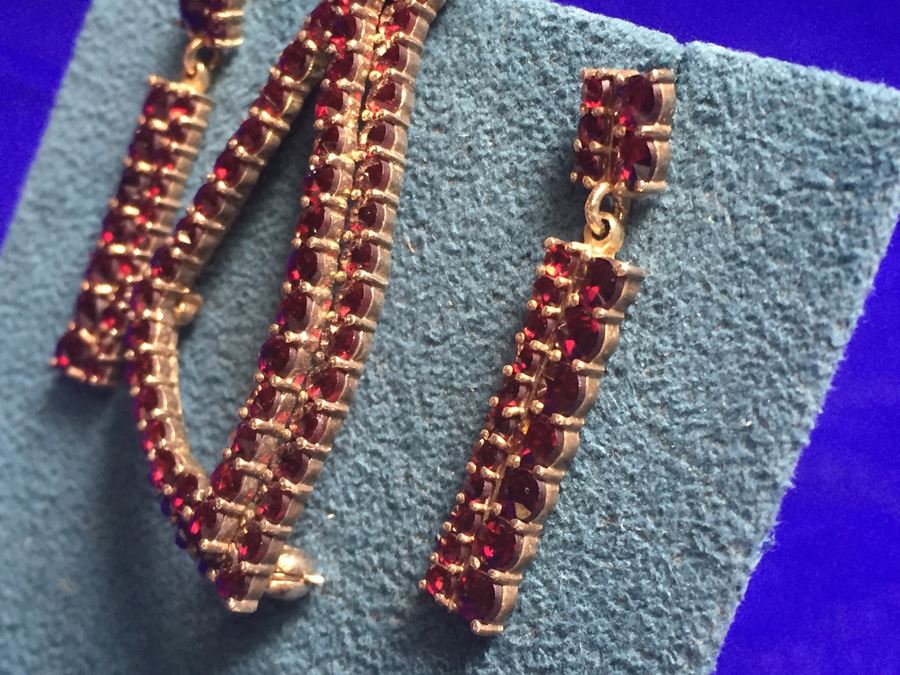 Antique Bohemian Garnet Pin & Drop Earrings Wt:13.2g [Photo 7]