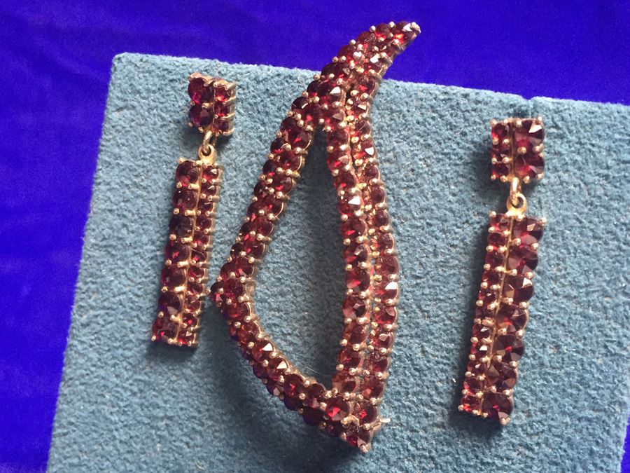 Antique Bohemian Garnet Pin & Drop Earrings Wt:13.2g [Photo 10]