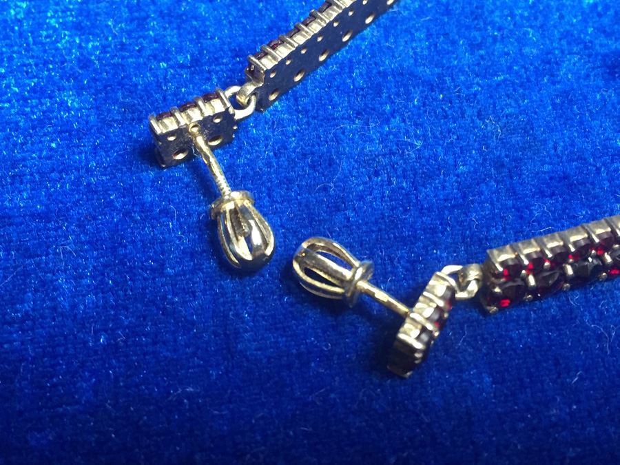 Antique Bohemian Garnet Pin & Drop Earrings Wt:13.2g [Photo 3]