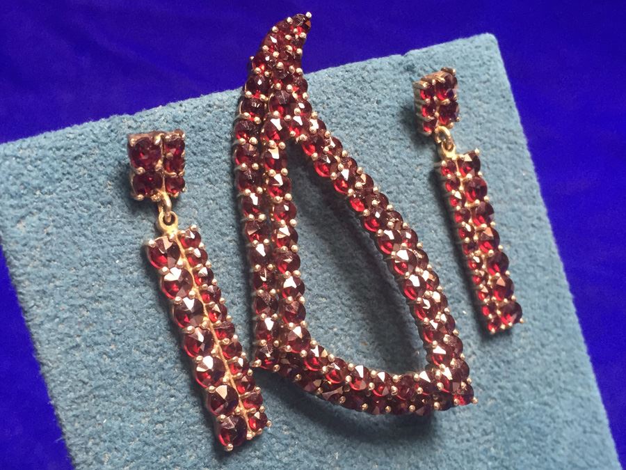 Antique Bohemian Garnet Pin & Drop Earrings Wt:13.2g [Photo 15]