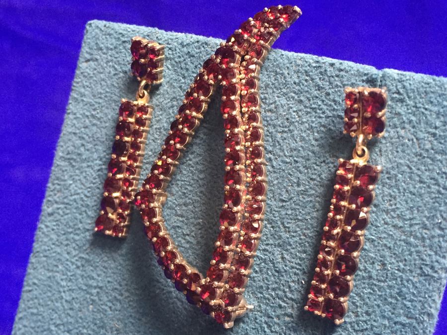 Antique Bohemian Garnet Pin & Drop Earrings Wt:13.2g [Photo 13]