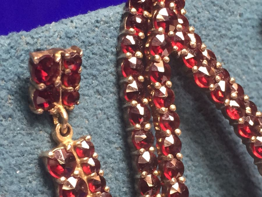Antique Bohemian Garnet Pin & Drop Earrings Wt:13.2g [Photo 16]