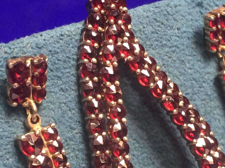 Antique Bohemian Garnet Pin & Drop Earrings Wt:13.2g [Photo 17]