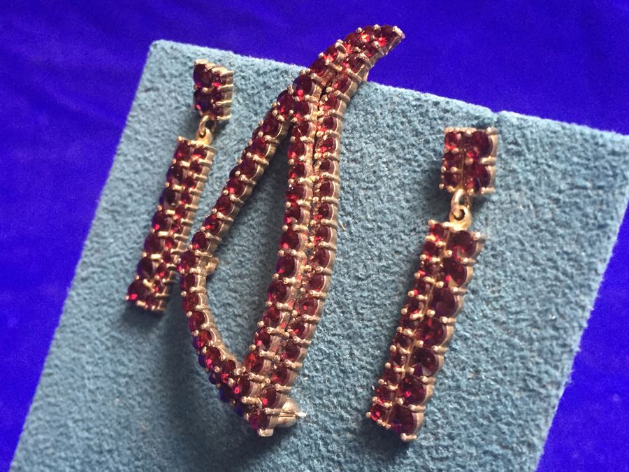 Antique Bohemian Garnet Pin & Drop Earrings Wt:13.2g [Photo 9]