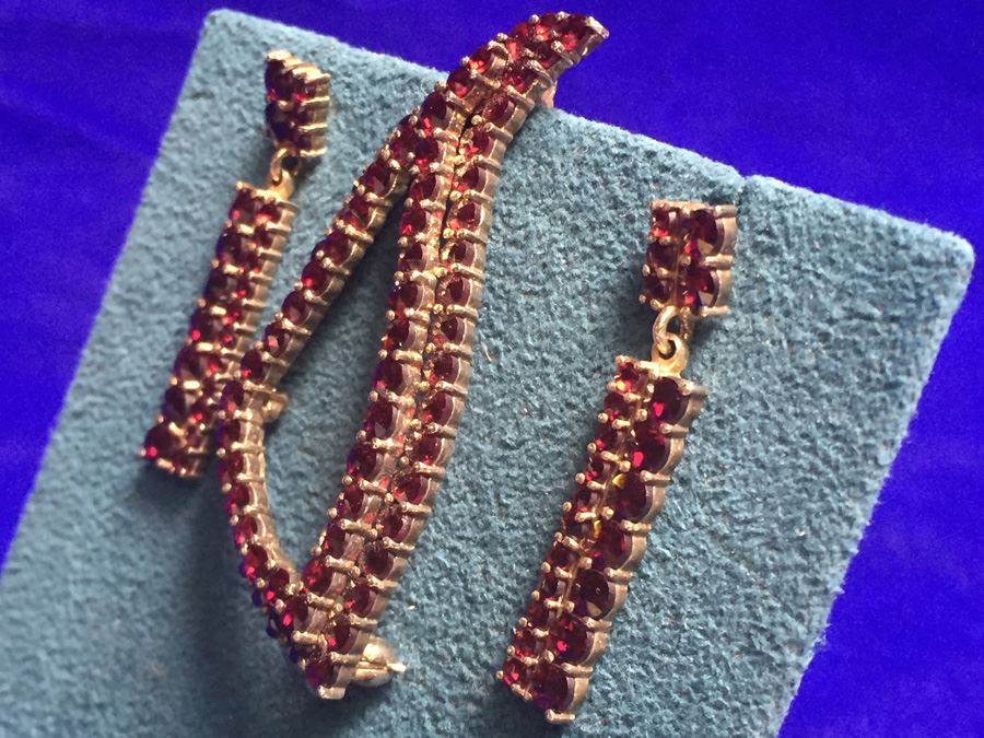Antique Bohemian Garnet Pin & Drop Earrings Wt:13.2g [Photo 8]
