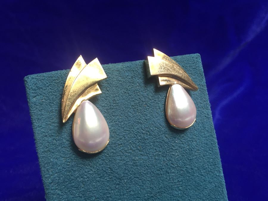 14k Gold Wings Mabe Pearl Wt:10.1g [Photo 1]
