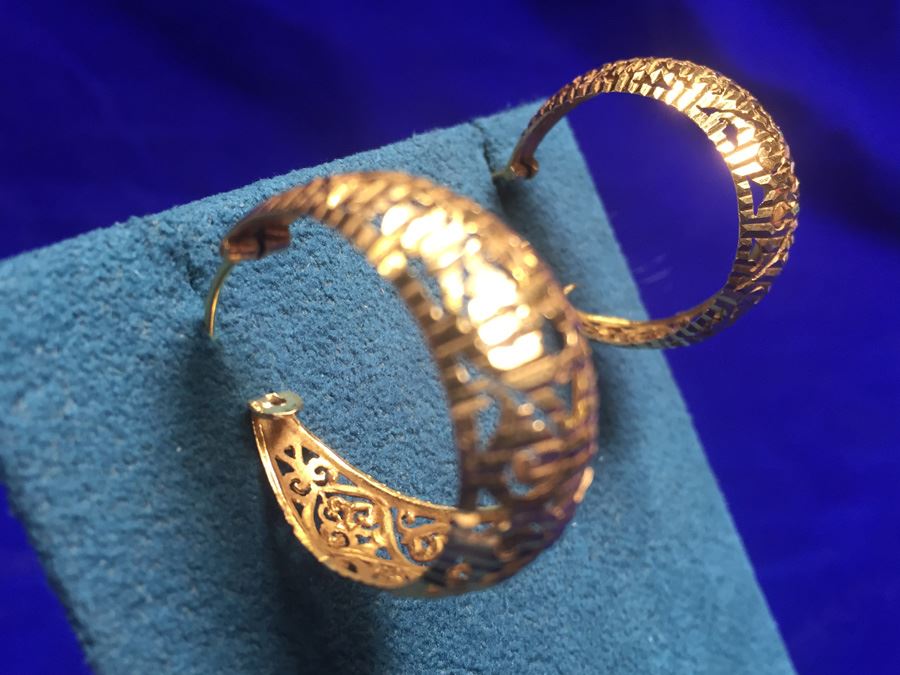 22k Gold Hoops Bright Cut Hoops Wt:6.1g [Photo 5]