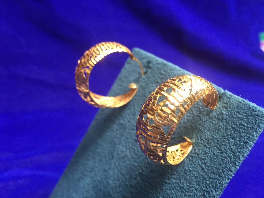 22k Gold Hoops Bright Cut Hoops Wt:6.1g [Photo 11]