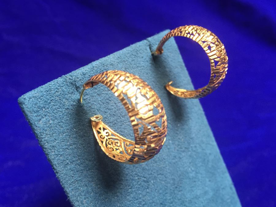 22k Gold Hoops Bright Cut Hoops Wt:6.1g [Photo 7]