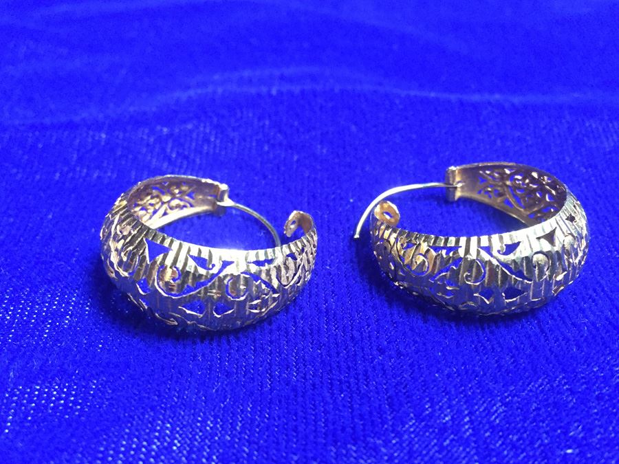 22k Gold Hoops Bright Cut Hoops Wt:6.1g [Photo 13]