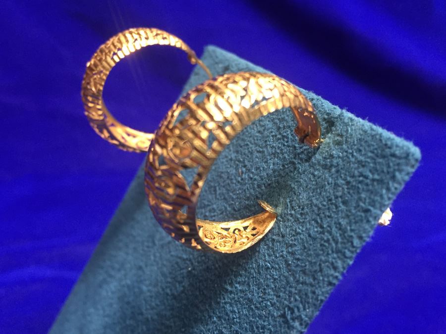 22k Gold Hoops Bright Cut Hoops Wt:6.1g [Photo 10]